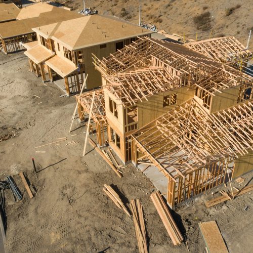 aerial view of new homes construction site.